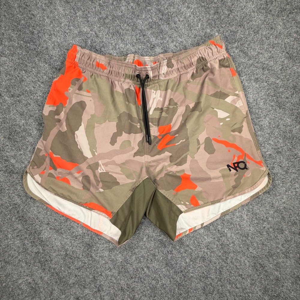 NFQ Mens Camo Training Shorts Orange Camouflage Athletic Gym XL 0546